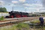 Kriegslok 52 8195 is about to haul an extra train out of Nördlingen on 1 June 2019.