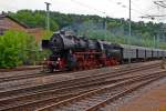 The steam locomotive 52 8134-0 Railway friends Betzdorf (EFB), goes withe a special train at the 17.6.2011 by Betzdorf/Sieg in the direction of Siegen.
