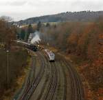 Stadler GTW 2/6 of the Hellertalbahn (Heller Valley Railway) is set off from the station on 26.11.2011 Wrgendorf towards Dillenburg.