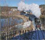 With a magnificent plume of steam, the UEF 58 311 departs Schluchsee with its steam train heading towards Seebrugg.
