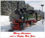 Merry Christmas and a Happy New Year      I myself wish for peace all over the world!    The picture:  The Jung-Malletlok 99 5902 on 23.03.2013 at the stop in in the station of Schierke.