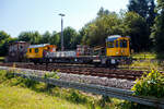 The track maintenance vehicle 'Hummel' 746 014 (99 80 9110 014-4 D-DBMP)—a Plasser & Theurer GAF model based on the MISS platform, operated by DB InfraGO Network Maintenance (formerly DB Netz AG)—was in operation at Herdorf station on Jun ...