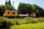 The track maintenance vehicle 'Hummel' 746 014 (99 80 9110 014-4 D-DBMP)—a Plasser & Theurer GAF model based on the MISS platform, operated by DB InfraGO Network Maintenance (formerly DB Netz AG)—was in operation at Herdorf station on Jun ...