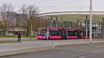 . Tram N 9560 is leaving the stop Hauptbahnhof in Braunschweig on January 3rd, 2015.