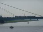 Two trams are driving on the Severinbridge in Cologne on August 21st 2013.