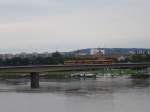 A tram is running over the Carolabrcke in Dresden on August 9th 2013.