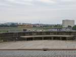 A tram is driving on the Marienbrcke in Dresden on August 9th 2013.