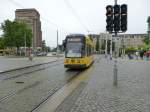 A tram line 7 to Weixdorf is driving in Dresden on August 9th 2013.