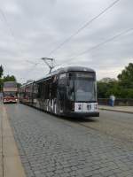 A tram is driving on the Augustusbrcke in Dresden on August 9th 2013.