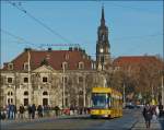 . DVB tram pictured on the Augustusbrücke in Dresden on December 28th, 2012.