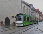 Tram N° 646 is running through Marktstraße in Erfurt on December 26th, 2012.