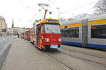 Special trip with the »Open Leipzig-Tram« T4 Nr. 1600 at the Square Roßplatz in Leipzig. Date: April 29th 2017.