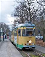 SRS (Sch�neicher-R�dersdorfer Stra�enbahn) tram N� 47 is waiting for passengers in Berlin Sch�neicher Stra�e on December 27th, 2012.