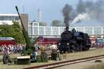 BBÖ 310.23 stands in the Vsuttörtenetti Park at Budapest on 8 September 2018. On this picture she is about to take part in the Steam Loco Grand Prix of Hungary, the launching signal will be delivered by the anti-aircraft gun seen left of th ...