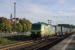 No Planet B: GySEV 193 867 hauls an LKW Walter intermodal train through Hünfeld on 23 September 2025.