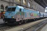 Train operations child's  play? MAV 480 012 carries a childrens' railway promoting drawing on 13 May 2018 at Budapest-Keleti. 