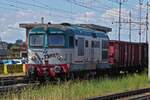 Locomotive D 345 111-3 leaves Verona Porta Nuovo station with a goods train.