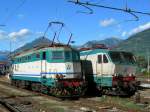 FS locomotives E 424 343 and E 402 003 wait in Domodossola for the next trains.