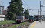 The GTS 483 052 is leaving with a Cargo Train from the the Gallarate Station.