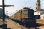 In the Bolzano/Bozen station waits the FS E 636 175 with a international fast-Train to Germany the departure times.