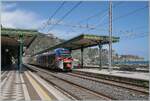 #EUROP LOVE SICILY - is written on some Trenitalia POP ETR 104; we also love Sicily, especially Naxos, which is not far from the Taormina-Giardini station. This photo of ETR 104 074 alone shows some details, such as the lamp on platform 2/3 and the delicate platform roof columns. The FS Trenitalia Coradia Stream Pop ETR 104 074 (UIC 94 83 4104 074-9 I-IT) is operating as regional train 12973 from Messina (departure 13:32) to Catania Centrale (15:40). March 11, 2026