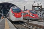 A SBB Giruno RABe 501 and a FS Trenitalia ETR 400 in Milano Centrale.