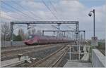 The ntv .italo ETR 575 014 is leaving the Reggio Emilia AV Station on the tou the south.