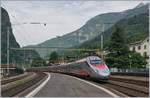 A FS Trenitalia ETR 610 on the way to Milano in Faido without stop in this station.