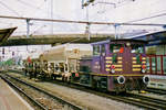 On 20 May 2004, CFL 1001 shunts two railway works wagons at Bettembourg.