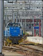 . The CFL Cargo shunter engine 1103 is running through the station of Luxembourg City on June 17th, 2013.