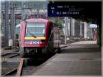 The diesel multiple unit 2104 is leaving the station of Luxembourg City on September 9th, 2004.