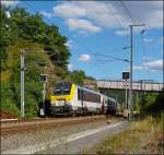 . The IR 118 Luxembourg City - Liers is running between Lellingen and Wilwerwiltz on August 4th, 2013.