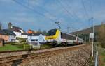. The IR 113 Liers - Luxembourg City is arriving at the stop Drauffelt on April 11th, 2014.