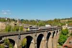 . 3008 is hauling the IR 113 Liers - Luxembourg City over the Clausen viaduct in Luxembourg City on April 16th, 2014.