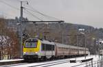 . The IC 114 Liers - Luxembourg City is leaving the station of Wilwerwiltz on January 24th, 2015.