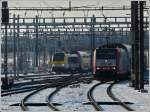 3007 and 4018 are entering in the same time into the station of Luxembourg City on February 1st, 2012.