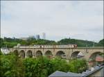 . Z 2000 double unit is running on the Clausen viaduct in Luxembourg City on June 14th, 2013.