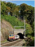 . Z 2017 as RB 3237 Wiltz - Luxembourg City is leaving the tunnel in Cruchten on October 19th, 2013.