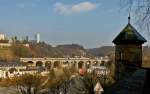 . Z 2000 triple unit is running on the Pfaffental viaduct in Luxembourg City on March 23rd, 2015.