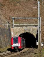 . Z 2215 is leaving the tunnel in Cruchten on March 10th, 2014.