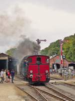 . The little steamer N° 503 of the heritage railway  Train 1900  is entering into the station of Fond de Gras on July 26th, 2015.