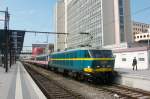 NMBS 2003 with EC to Strassbourg at Luxembourg Gare Central on 31 May 2009. Note the two blue coaches in front of the train. These former couchettes will stay in Luxembourg.