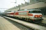 SNCF BB 15029 with Grand Comfort coaches at Luxembourg Gare Centrale on 24 July 1998. Note the old style, assymmetric ventilation grilles on the side of the loco.