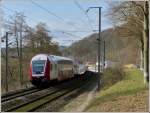The RB 3595 Diekirch - Luxembourg City is running between Colmar-Berg and Cruchten on March 9th, 2012.