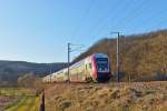 . The RE 3741 Troisvierges - Luxembourg City is arrinving in Drauffelt on February 11th, 2015.