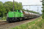 The Railtraxx 6484 with the zink ore train from Nystar Budel(NL) to the port of Antwerp. MaK DE6400 build in 1992 with construction N� 1200084. Line 27A at Antwerp Airport. 23-07-2026