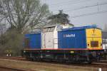 VolkerRail diesel engine (former DB class V 100) leaving Maastricht station on 4 April 2012.