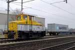 Shunter Tractie 503 runs light at Blerick on 11 February 2015.