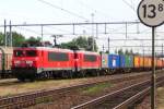 Ex-NS, DBSRN 1612 with dead sister 1615 in tow and IM to Kijfhoek Yard slows its way into Lage Zwaluwe during a series of crippling malfunctionings in the Dutch signal network, 18 June 2013.