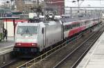 IC-Direct, hauled by 186 236, has arrived at Breda with a service from Amsterdam; 14 February 2014.